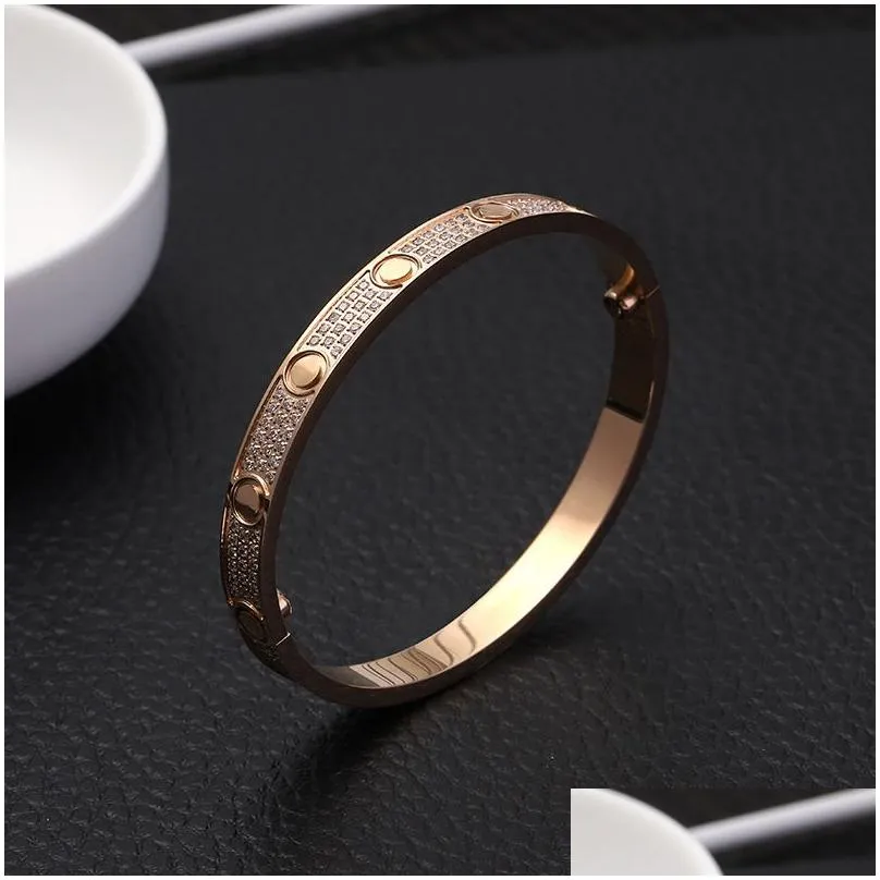 titanium steel 3 row full diamond bracelet fashion women men chirstmas bangle bracelets distance jewelry gift with velvet bag