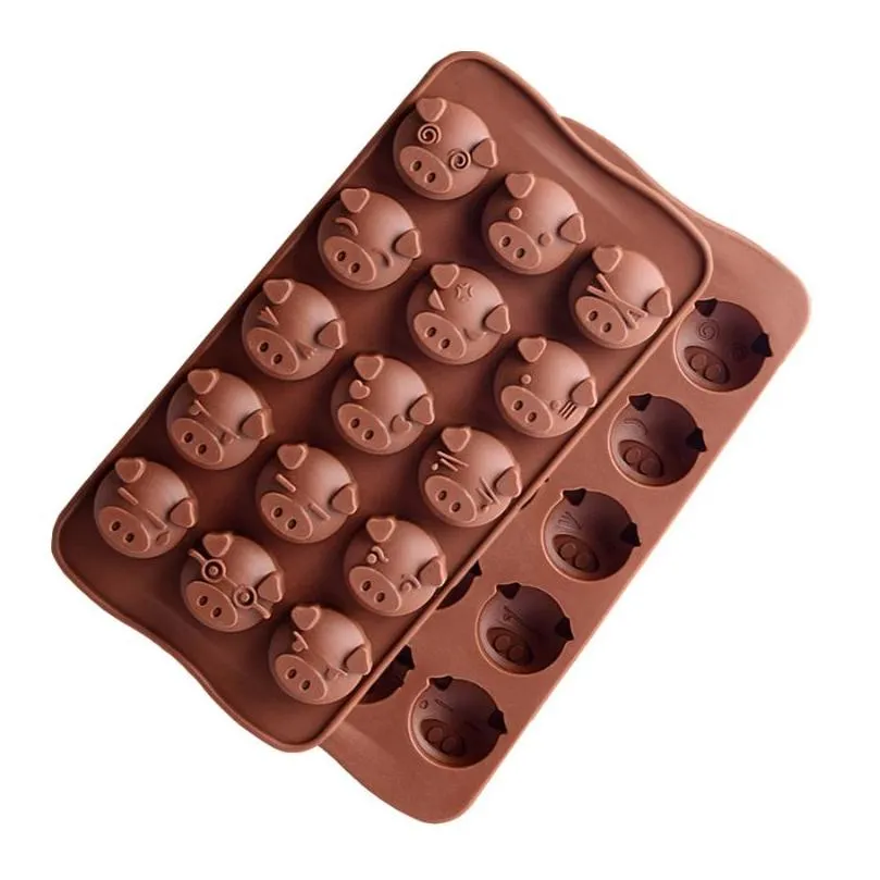 15 grids cute pig head cake candy chocolate silicone moulds tools 3d fondant diy handmade kitchen baking cookie mold accessories