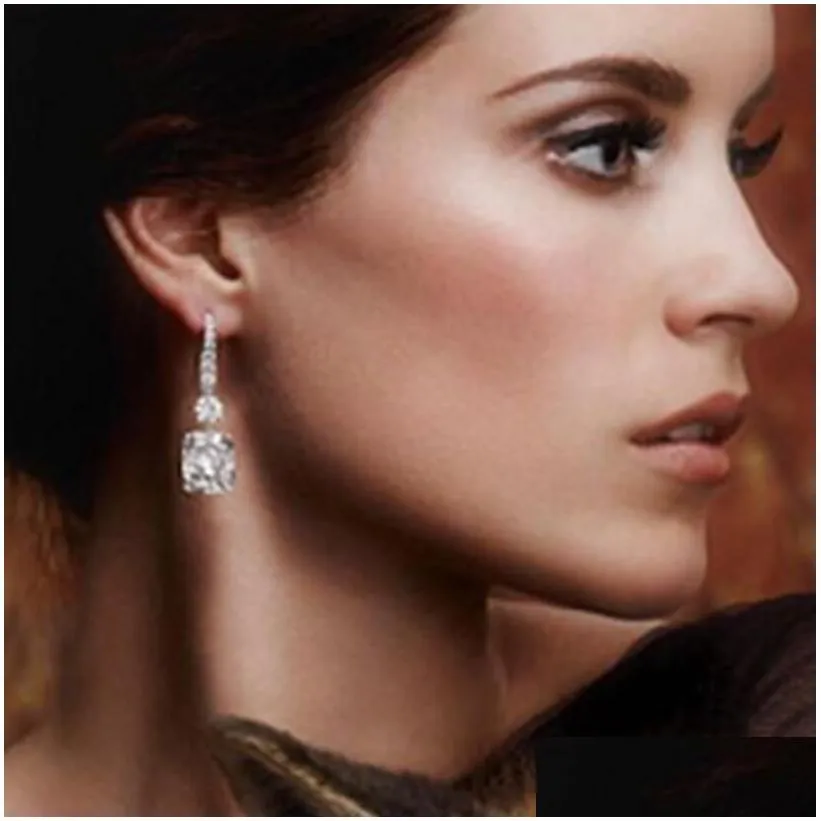 classical luxury jewelry dangle earrings 18k white gold fill emerald cut moissanite diamond zircon party long women wedding brand drop earring for lover