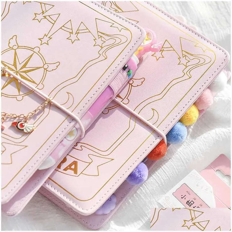 cute pink sakura anime looseleaf diary notebook colorful pages spiral 6 holes binder journals planner stationery set 210611