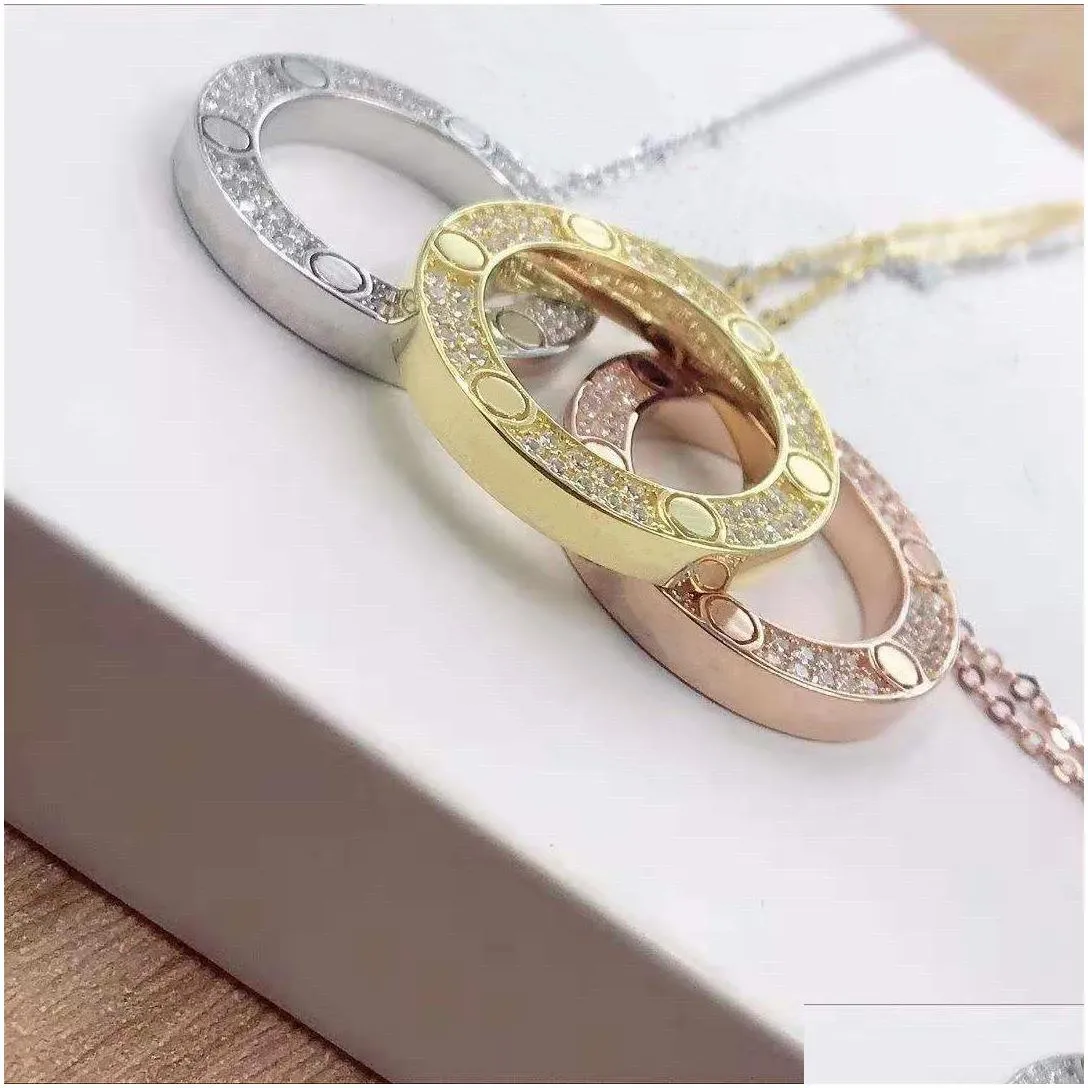 full cz stainless steel love necklaces pendants fashion choker necklace women men lover neckalce jewelry gift with velvet bag
