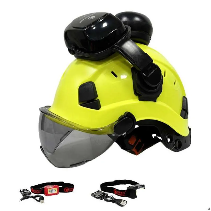 darlingwell construction safety helmet with goggles visor earmuff led head light ce abs hard hat ansi industrial head protection