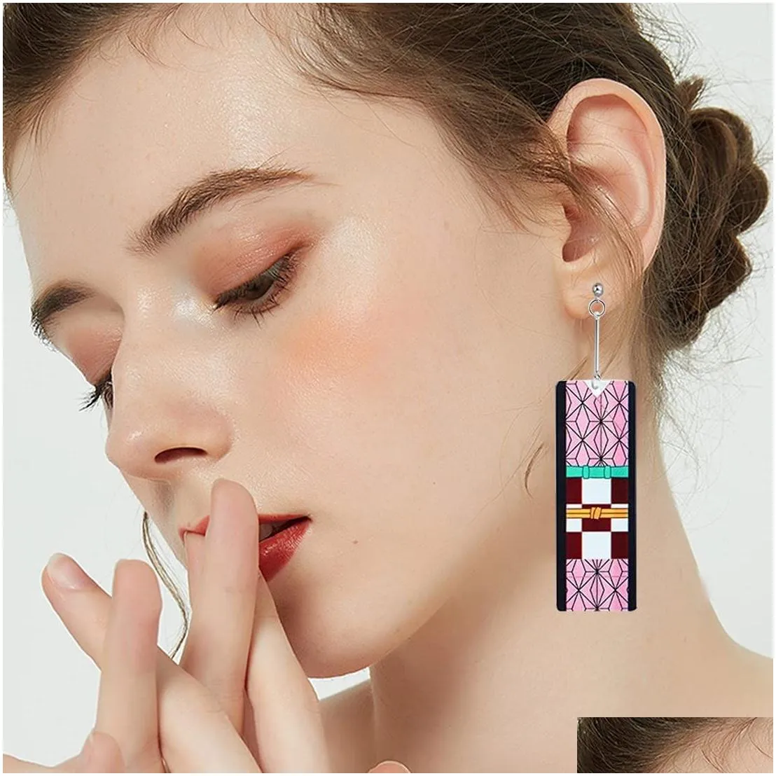 16 pairs tanjiro earrings anime demon slayer earrings for women men girls doublesided acrylic hanafuda