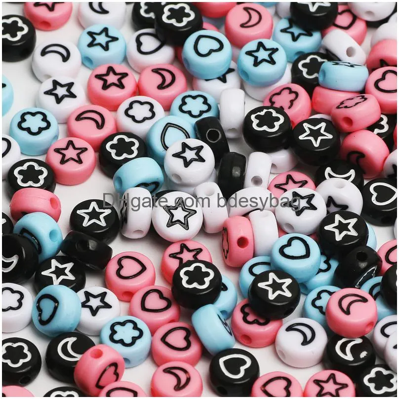 mixed pattern acrylic beads flat round loose spacer beads for needlework diy jewelry making bracelet necklace accessories