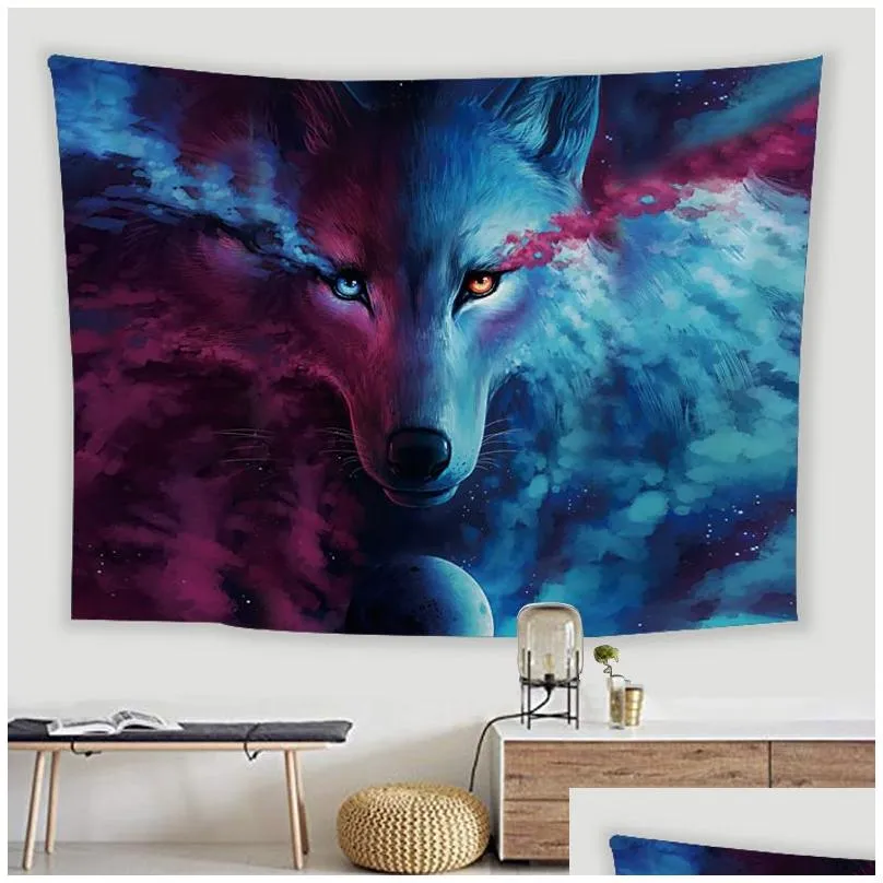 magical animal tapestries wolf  cat forest printed tapestry wall hanging decorative background cloth for dorm living rome garden