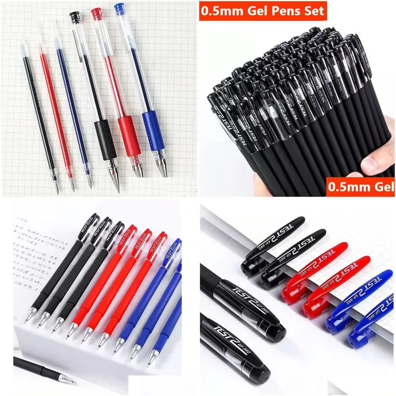 gel pens set 0.5 mm black/red/blue gel ink refills kawaii stationery for student test schoo office writing supplies