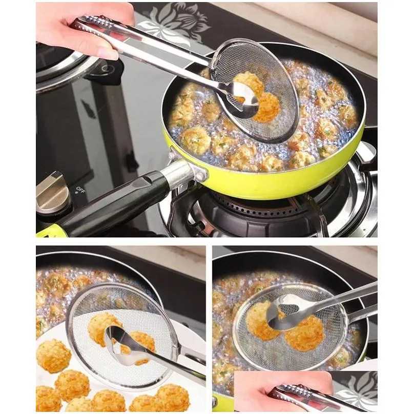 stainless steel filter spoon kitchen oilfrying filter basket with clip multifunctional kitchen strainer accessories tools wholea45