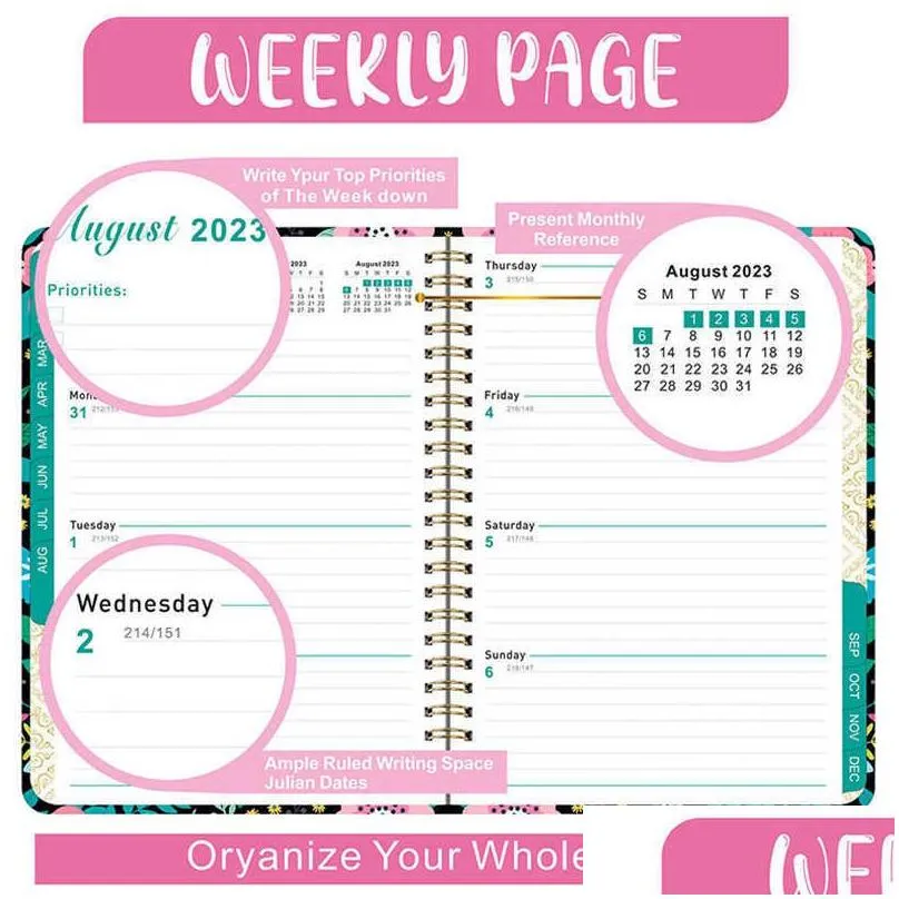 notepads 2023 a5 planner notebooks 365 daily weekly monthly journal kawaii flowers hard cover for girls boys school supplies planner