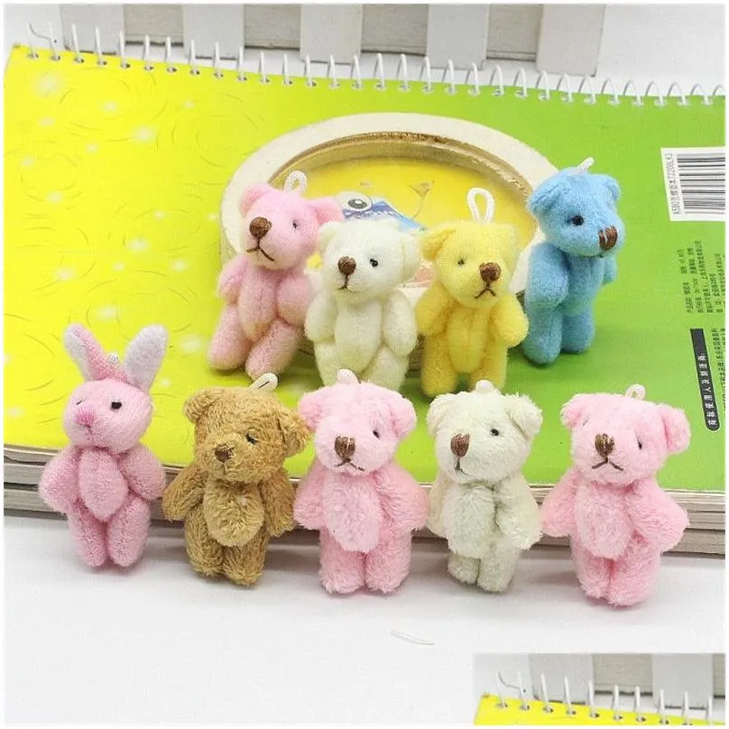 50pc super kawaii mini 4cm joint bowtie teddy bear plush kids toys stuffed dolls wedding gift for children y0106286b