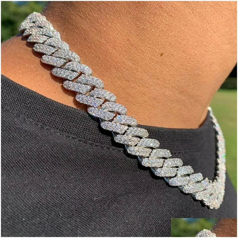 designer necklace 18mm iced cuban link mens gold chain prong chain necklace 14k white gold plated 2 row diamond cubic zirconia jewelry 16inch24inch cuban