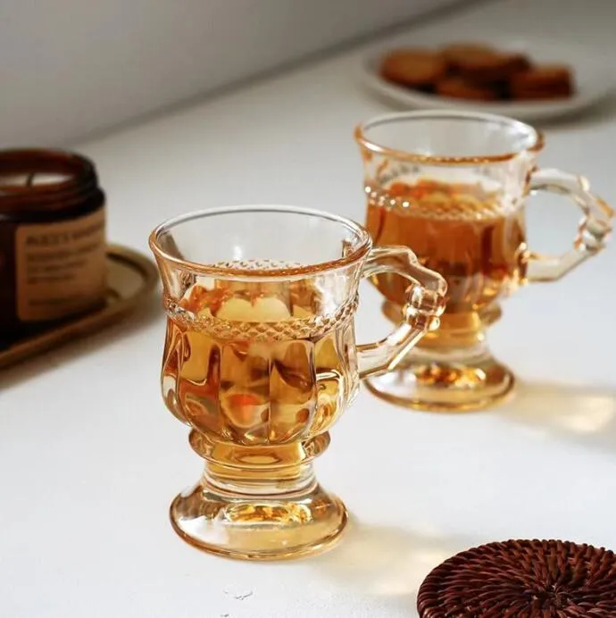 150ml retro embossed pattern amber clear color glass water cups gift creative ins wine glasses coffee cup for men women party