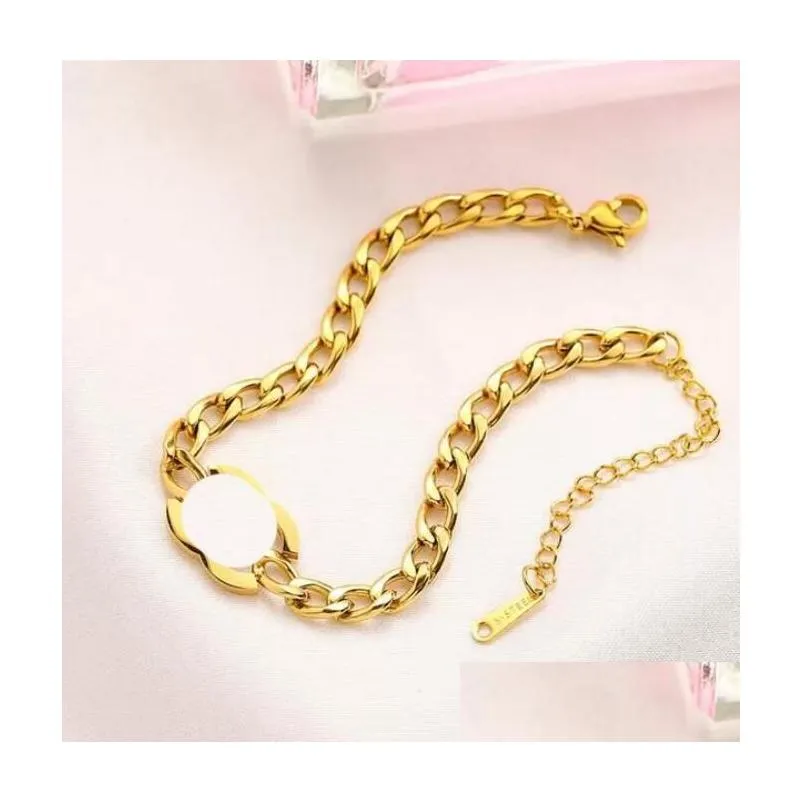 c logo 18k gold plated stainless steel charm bracelet titanium luxury brand designer chain bangle men women metal jewelry accessories