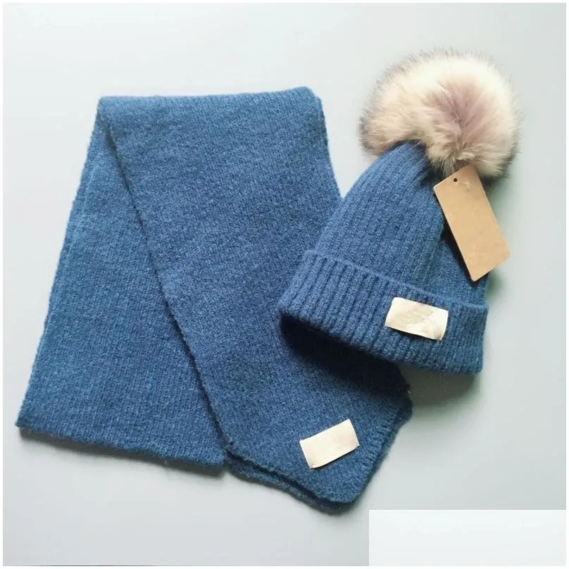 brand kid knitted beanie hats scarves sets winter designer baby scarf cap solid color kids hat scarfs high quality