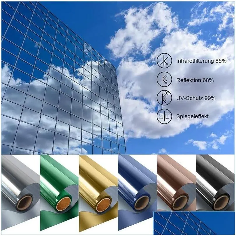 window film length 2/3/5 m one way mirror for home self adhesive reflective privacy tint heat control solar decor 220513 drop delive