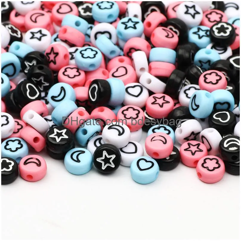 mixed pattern acrylic beads flat round loose spacer beads for needlework diy jewelry making bracelet necklace accessories