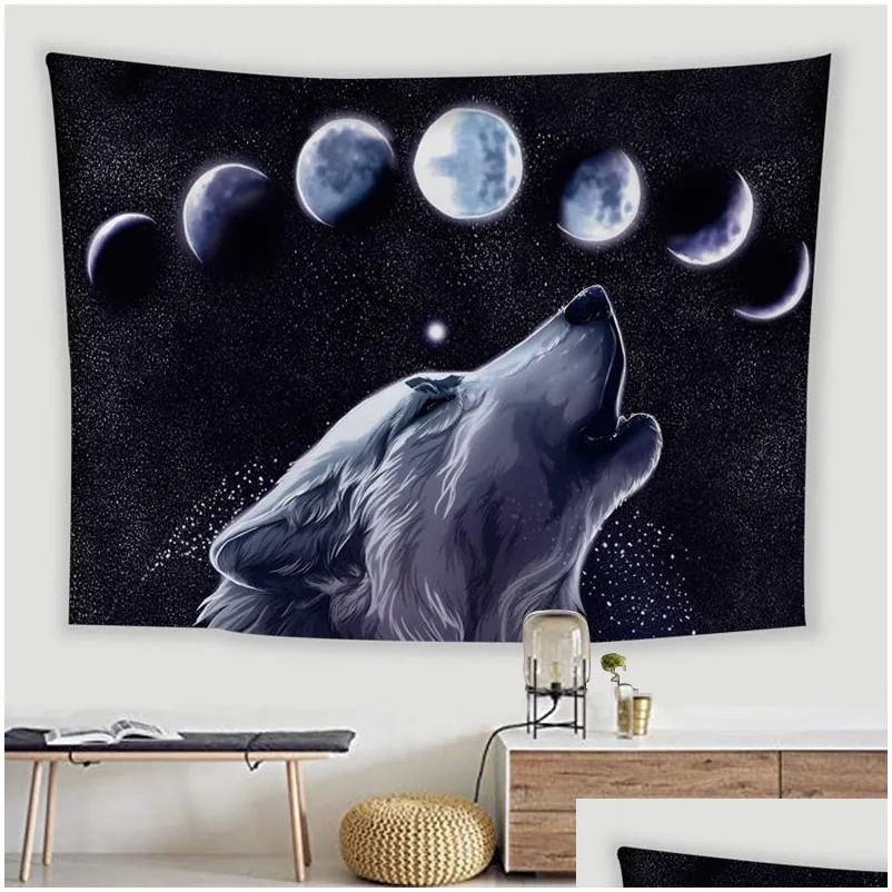 magical animal tapestries wolf  cat forest printed tapestry wall hanging decorative background cloth for dorm living rome garden