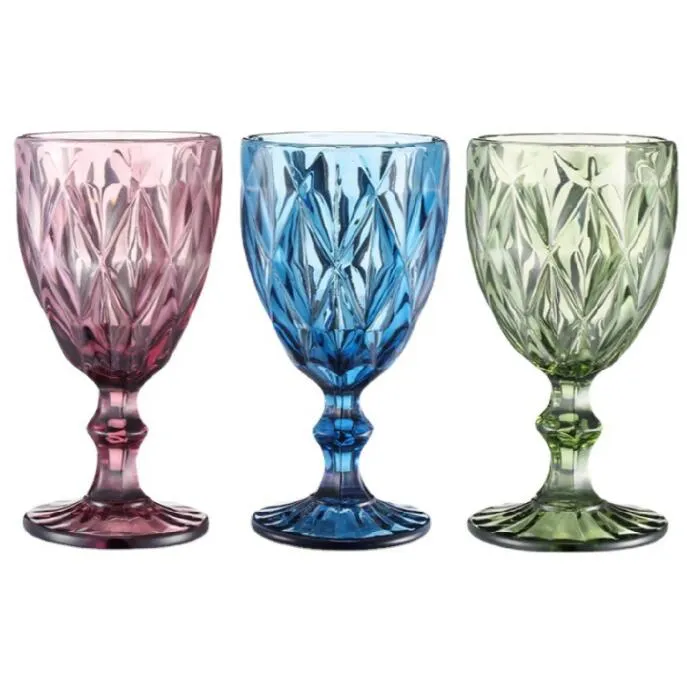 240ml 12design embossed wine glass cup drinking cups vintage household juice champagne thickened for party goblet