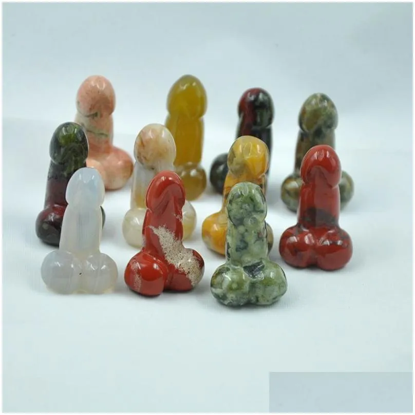 28mm random color pendants mini penis plant statue natural stone carving aquarium home decoration crystal polishing gem