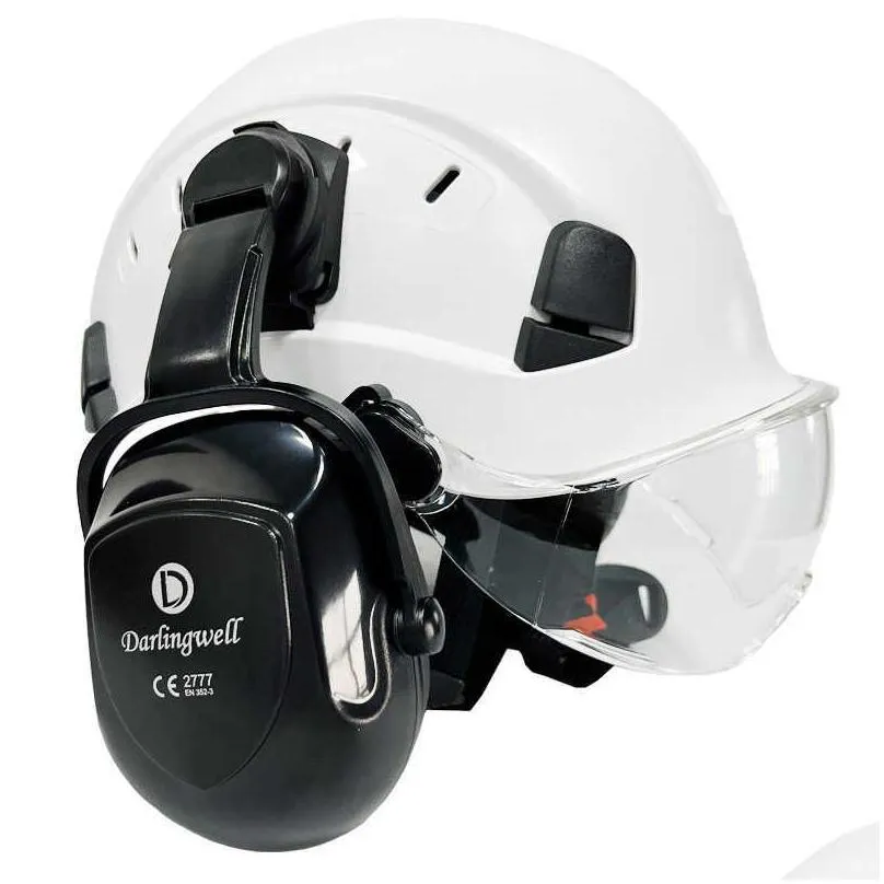 darlingwell construction safety helmet with goggles visor earmuff led head light ce abs hard hat ansi industrial head protection