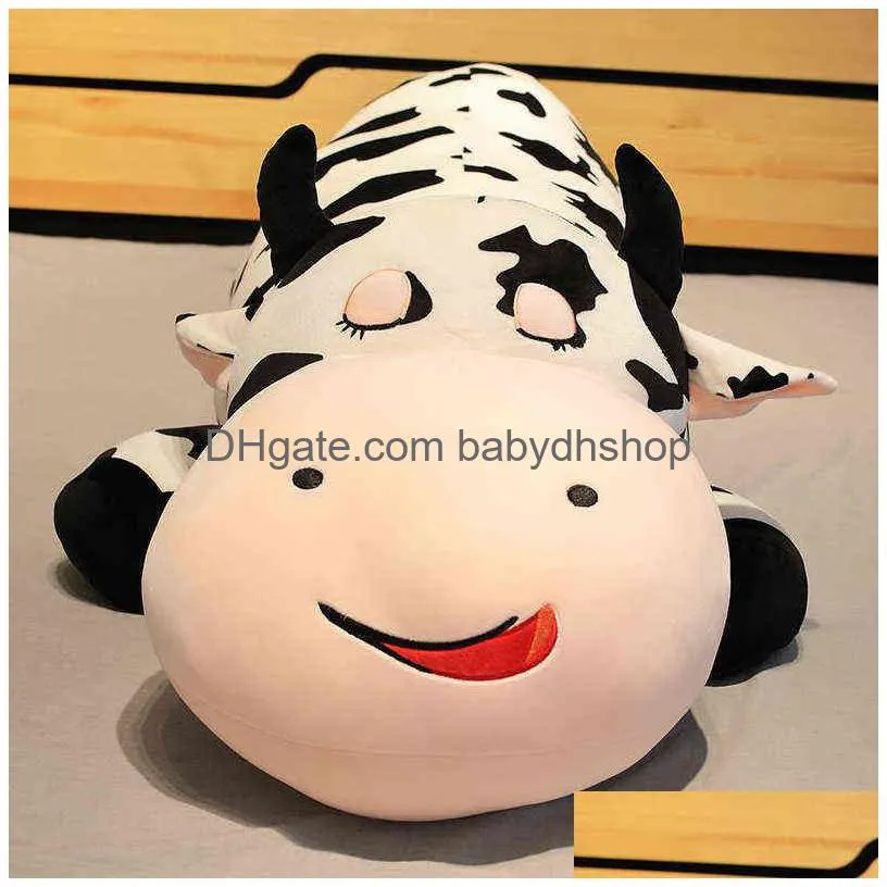 80120cm  lying cow plush pillow soft stuffed animal cattle plush toys for children kawaii baby doll girls birthday gift aa220314