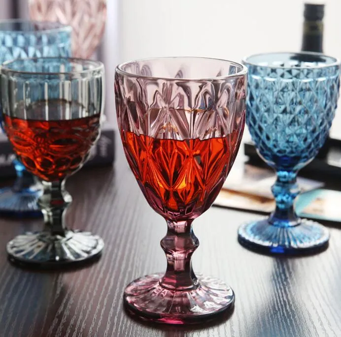 240ml 12design embossed wine glass cup drinking cups vintage household juice champagne thickened for party goblet