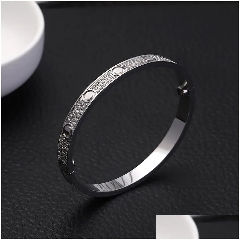 titanium steel 3 row full diamond bracelet fashion women men chirstmas bangle bracelets distance jewelry gift with velvet bag