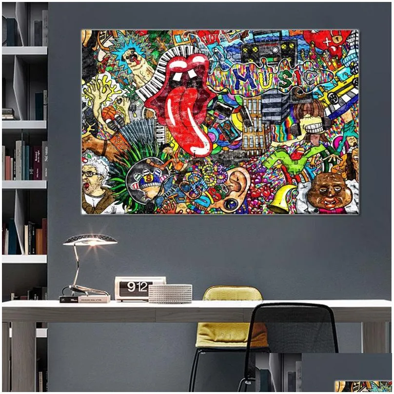 graffiti street art music collage abstract figure picture canvas painting wall art poster prints for living room decor no frame