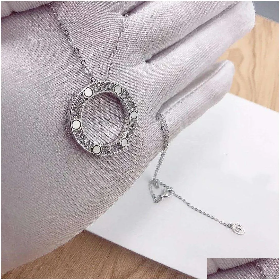 full cz stainless steel love necklaces pendants fashion choker necklace women men lover neckalce jewelry gift with velvet bag