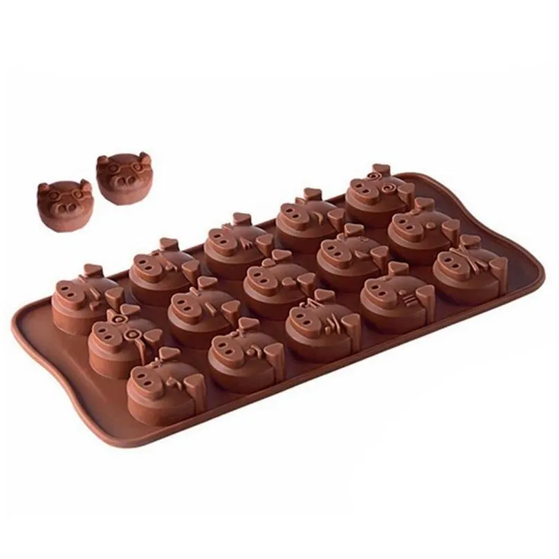 15 grids cute pig head cake candy chocolate silicone moulds tools 3d fondant diy handmade kitchen baking cookie mold accessories