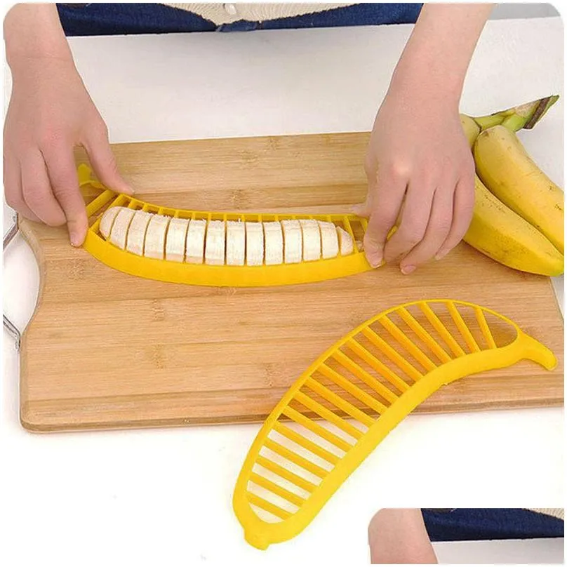 kitchen gadgets plastic banana slicer cutter fruit vegetable tools salad maker cooking tools kitchen cut banana chopper