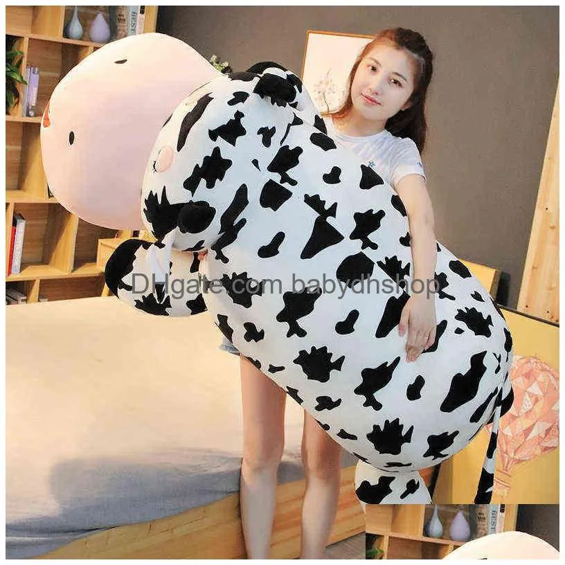 80120cm  lying cow plush pillow soft stuffed animal cattle plush toys for children kawaii baby doll girls birthday gift aa220314