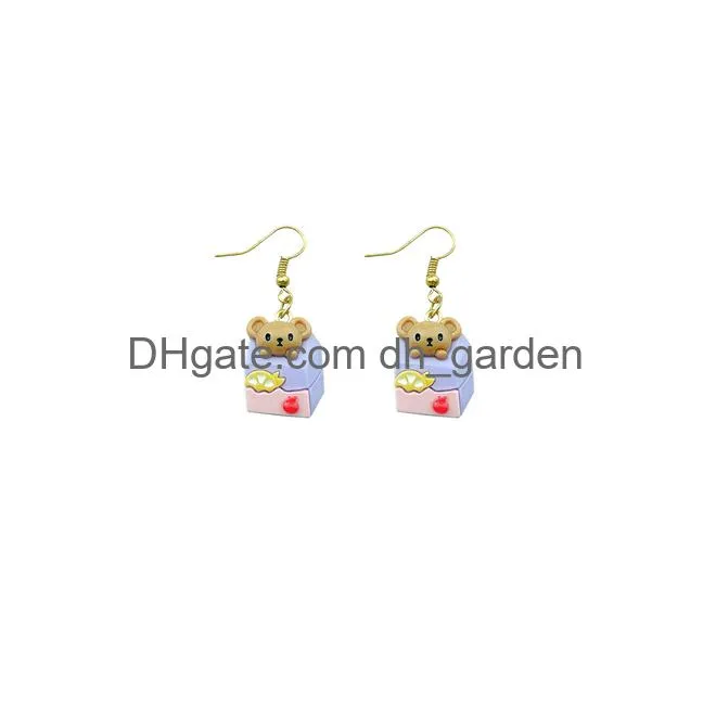 cute cup bear rabbit earring for women resin flower hot air balloon drop earrings children handmade jewelry diy gifts