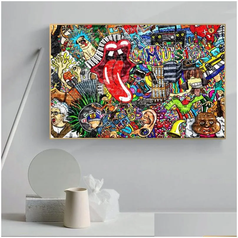 graffiti street art music collage abstract figure picture canvas painting wall art poster prints for living room decor no frame