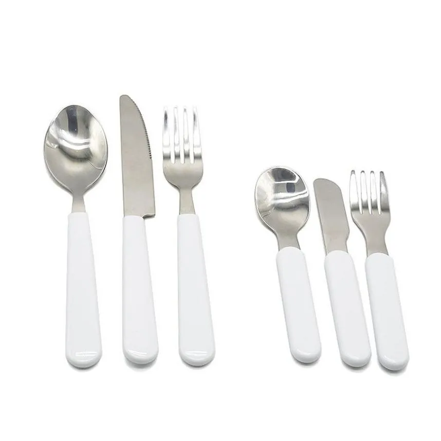 sublimation blank white knife fork spoon cutlery set stainless steel silver tableware christmas flatware plain silverware kitchen dinner sets baby feeding