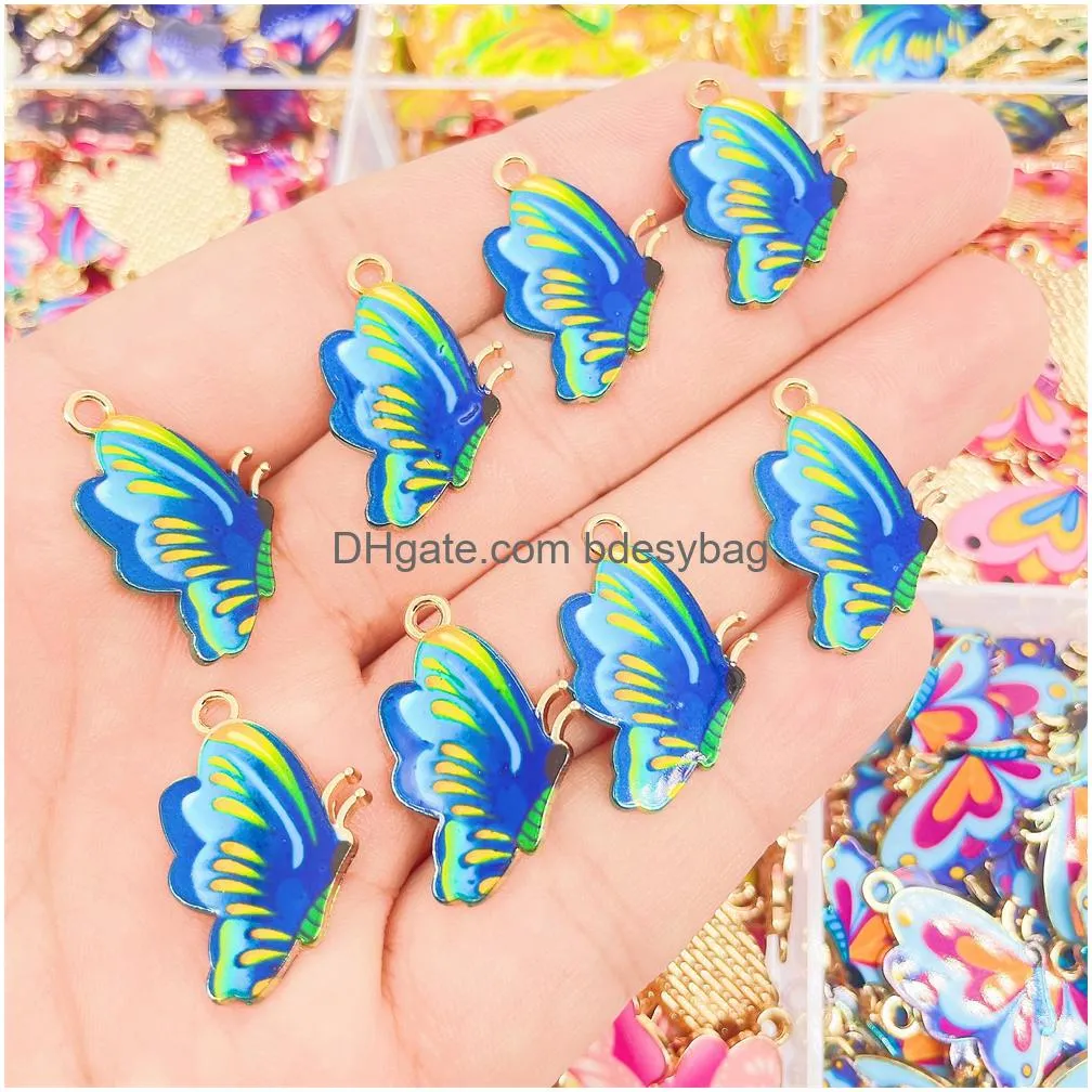 trend cute enamel butterfly pendant golden insect alloy charm for earrings necklace jewelry making supplies
