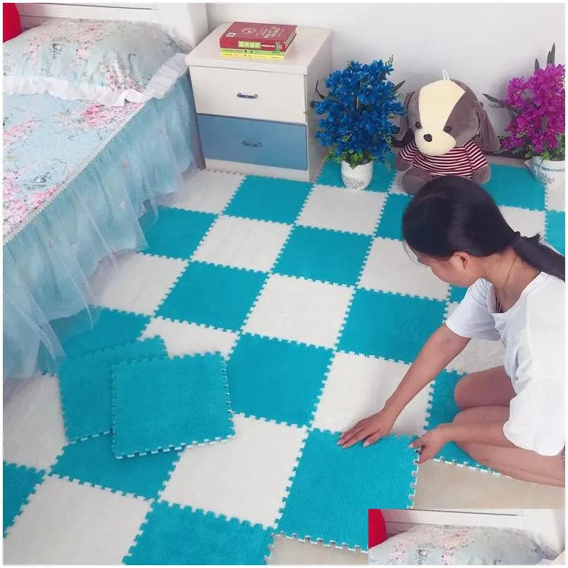carpets 10pcs/lot flannel carpet bedroom mat soft and safe child baby rug stitching living room art e11284