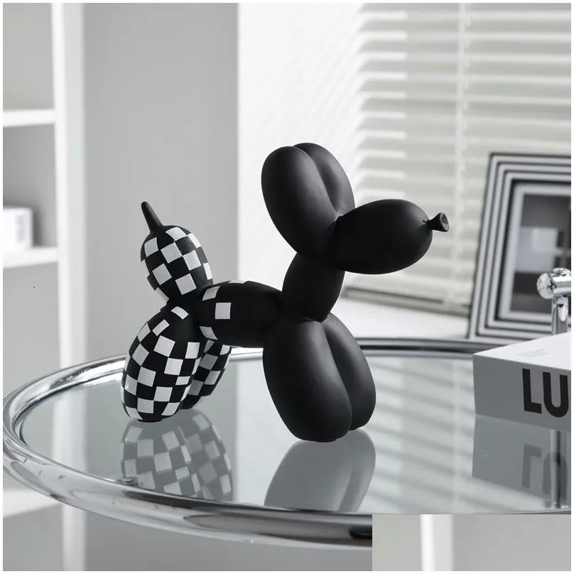 decorative objects figurines nordic checkerboard balloon dog sculpture statue resin modern home living room decoration kawaii decor desk accessories