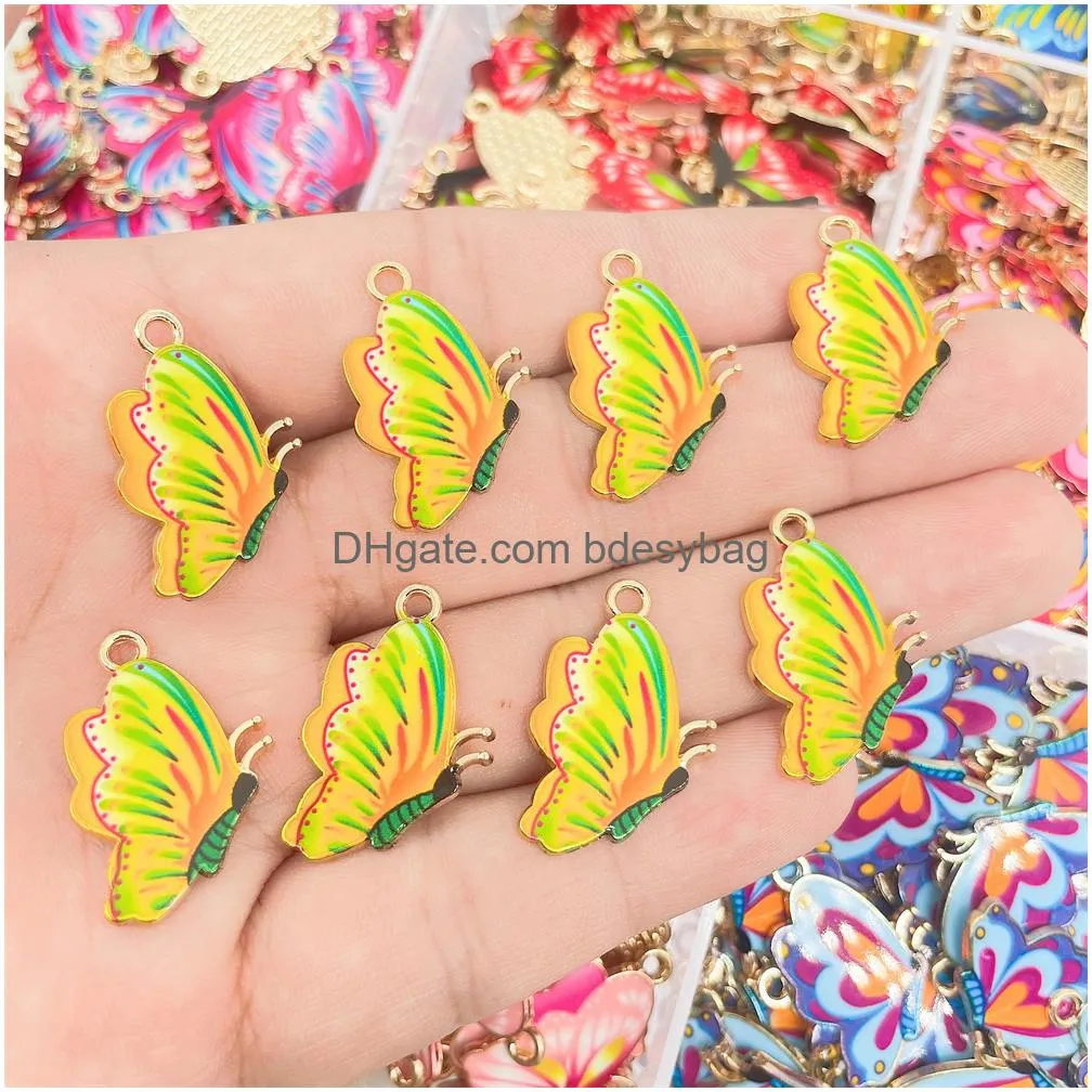 trend cute enamel butterfly pendant golden insect alloy charm for earrings necklace jewelry making supplies