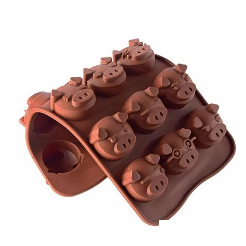 15 grids cute pig head cake candy chocolate silicone moulds tools 3d fondant diy handmade kitchen baking cookie mold accessories