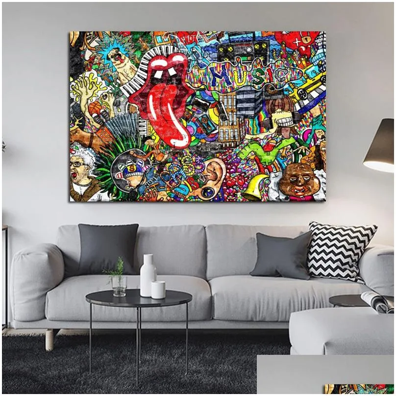 graffiti street art music collage abstract figure picture canvas painting wall art poster prints for living room decor no frame