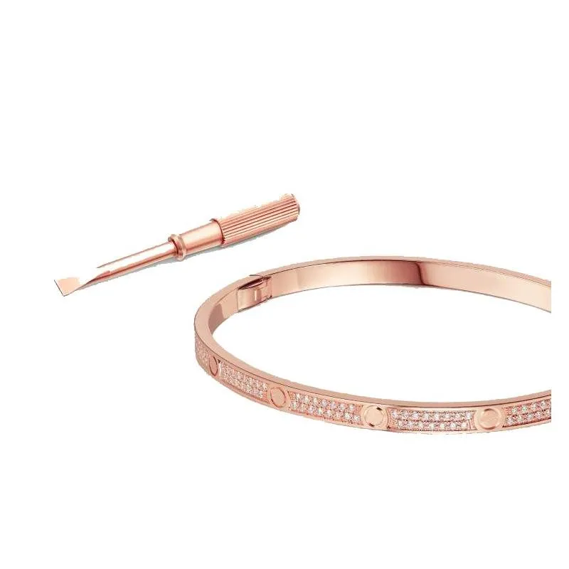 luxury jewelry thin love bangle bracelet with screwdriver stainless steal rose gold platinum full diamond bangles designer womans 3.65mm bracelets for women