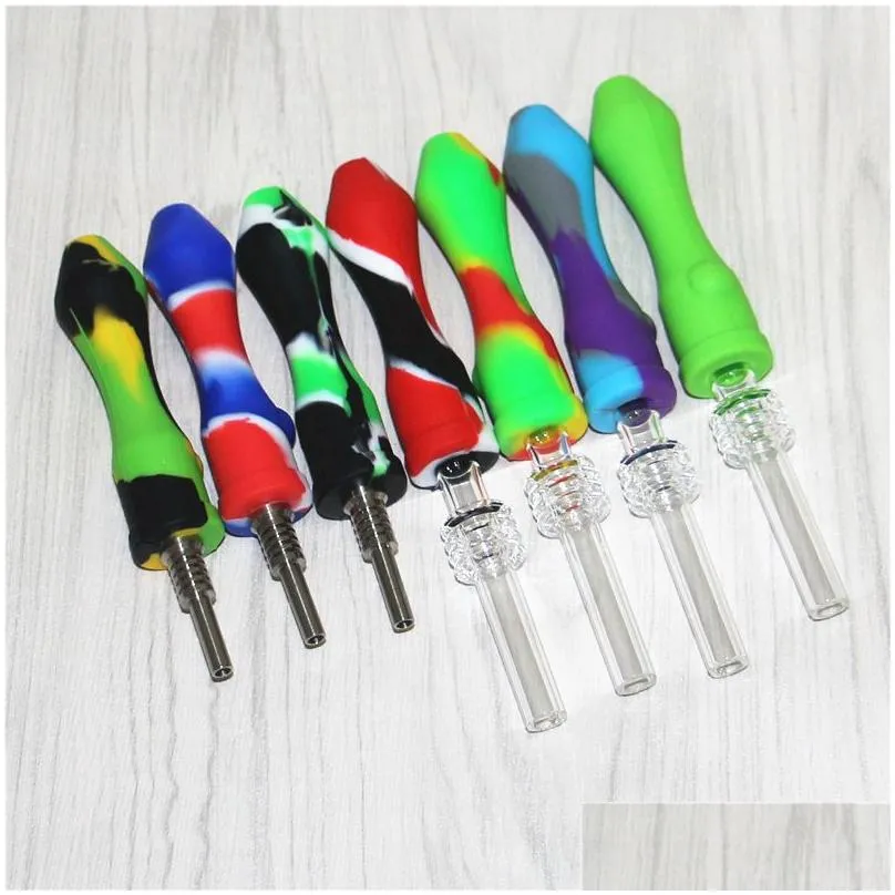 5pcs hookahs mini silicone nectar kit concentrate smoking pipes with 10mm gr2 titanium nail tip silicone wax oil burner set