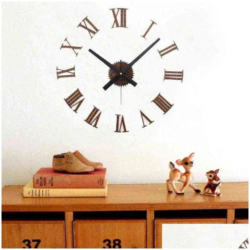 dreamburgh 3d wall clock creative wooden gear diy clock quartz movement mechanism repair set 3 colors home decor kit parts tool h1230