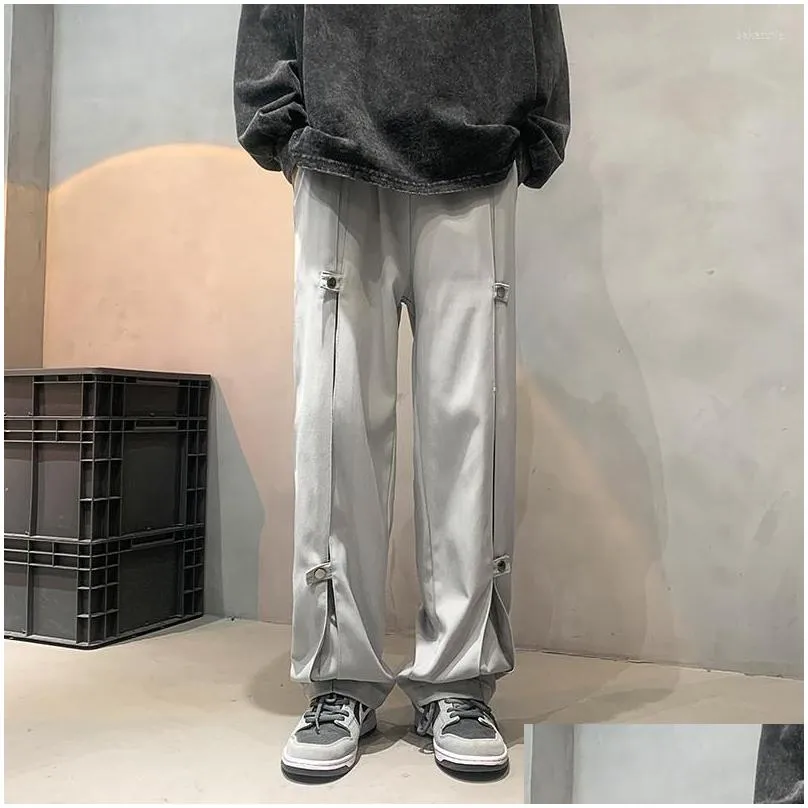 mens pants buttons decor pleated front trend men autumn spring chic ins male american retro y2k safari hip hop boy trousers