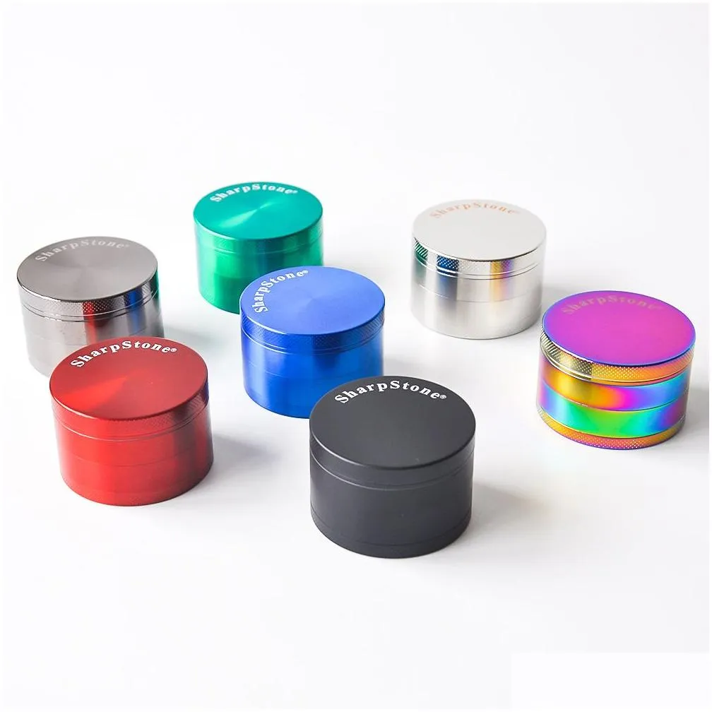 sharpstone tobacco grinders smoke accessroy 40mm 50mm 55mm 63mm 4 partsherb grinder cnc teeth filter net dry herb vaporizer pen 7 colors fedex/ups