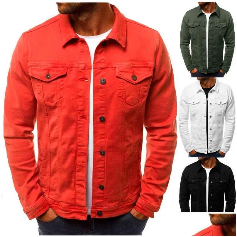 mens solid color fashion cargo jacket veste jean fille slim multipocket button lapel jacket six kinds of color x0710