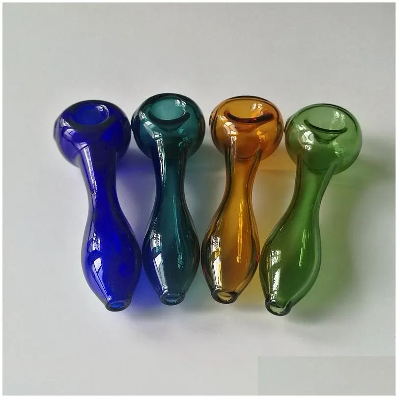 wholesales 4 inch pipes smoking accessories hookah tobacco spoon colored mini glass pipe small hand pipes for oil burner dab