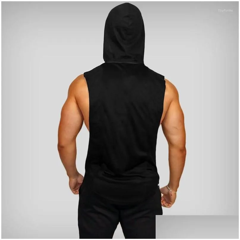 mens tank tops fashion cotton sleeveless shirts gym hooded top men fitness vest solid bodybuilding singlets workout tanktop