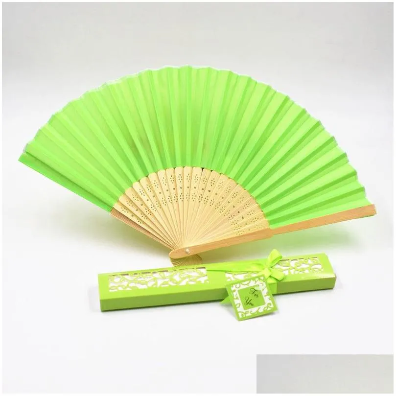 personalized luxurious silk fold hand fan customized engraved logo folding fans with gift box party favors wedding gifts