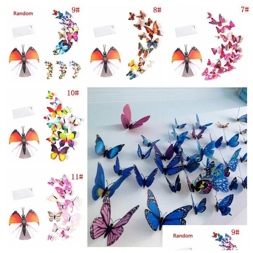 12pcs 3d butterfly wall sticker pvc simulation stereoscopic butterfly mural sticker fridge magnet art decal kid room home decor